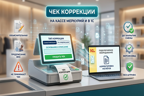 Чек коррекции на Меркурий и в 1С: как оформить и не ошибиться
